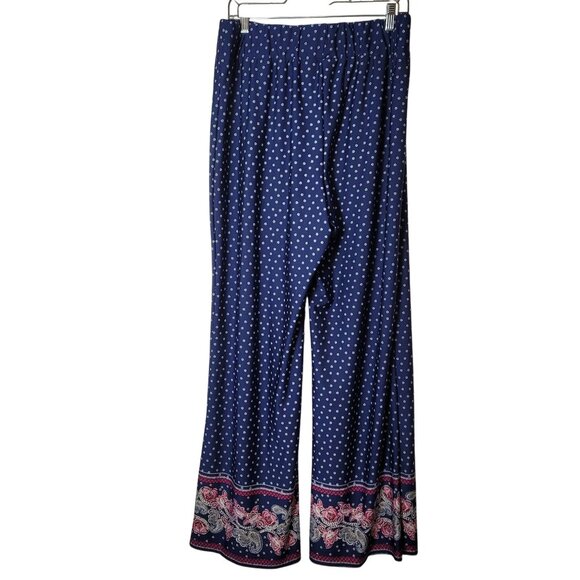 New Directions Womens Blue Paisley Border Print Wide-Leg Pants L Polyester/Spand - Picture 4 of 9